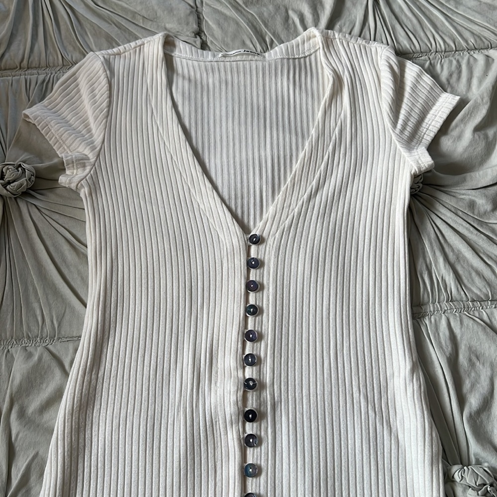 Reformation Cream Ribbed Button-Front Mini Dress - Picture 3 of 5